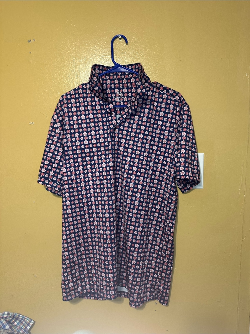 Mizzen+Main Navy Short-Sleeve Polo with Pink Floral Print